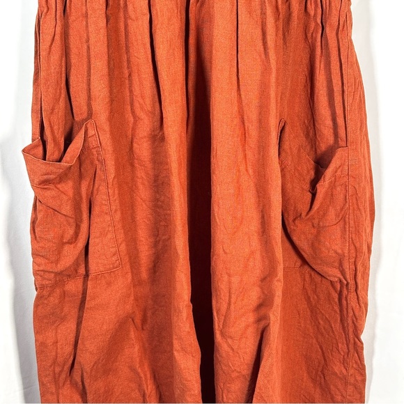 Linen Handmade Studio Linen Rust Midi Dress Pockets Cottagecore Lagenlook M/L - Picture 5 of 7